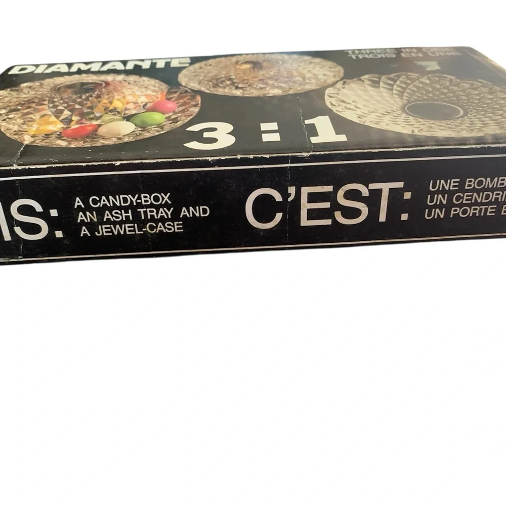 Diamanté Three In One‎ Candy-box Ashtray Jewel Case Vintage